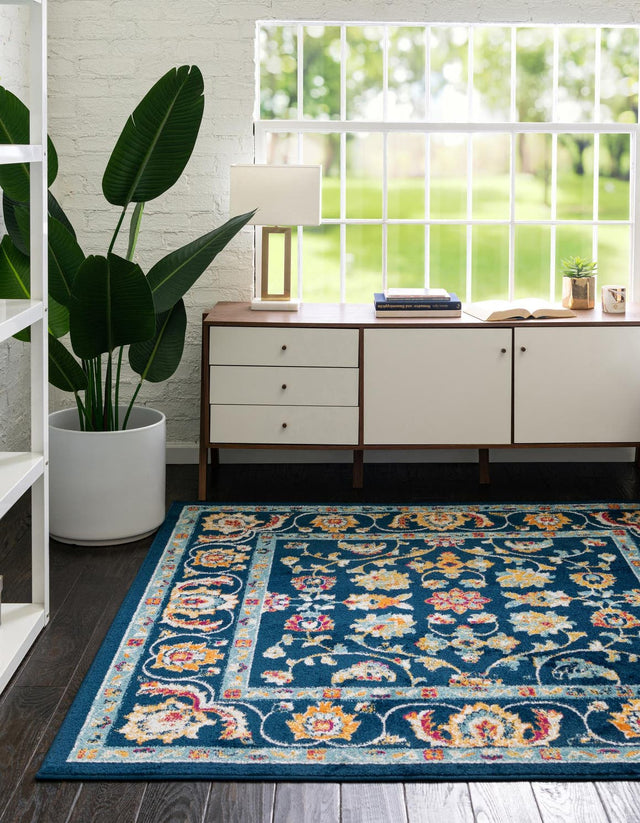 Navy Blue 6' x 6' Aurelia Square Area Rug 100% Polypropylene & Jute Backing Living Dining Room Bedroom Office Traditional Carpet for Sale at Rug Engine