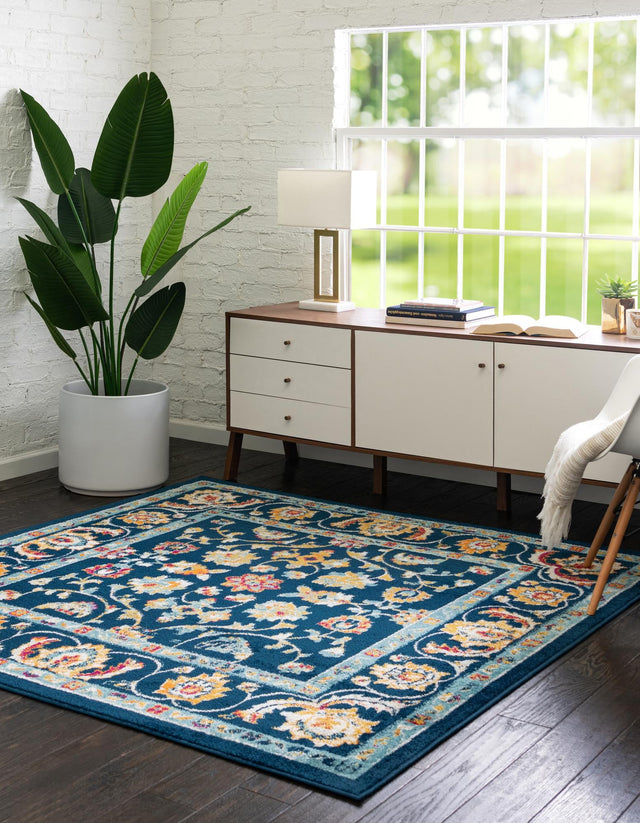 Navy Blue 6' x 6' Aurelia Square Area Rug 100% Polypropylene & Jute Backing Living Dining Room Bedroom Office Traditional Carpet for Sale at Rug Engine