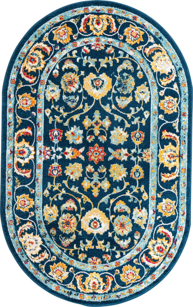 Navy Blue 5' x 8' Aurelia Oval Area Rug 100% Polypropylene & Jute Backing Living Dining Room Bedroom Office Traditional Carpet for Sale at Rug Engine