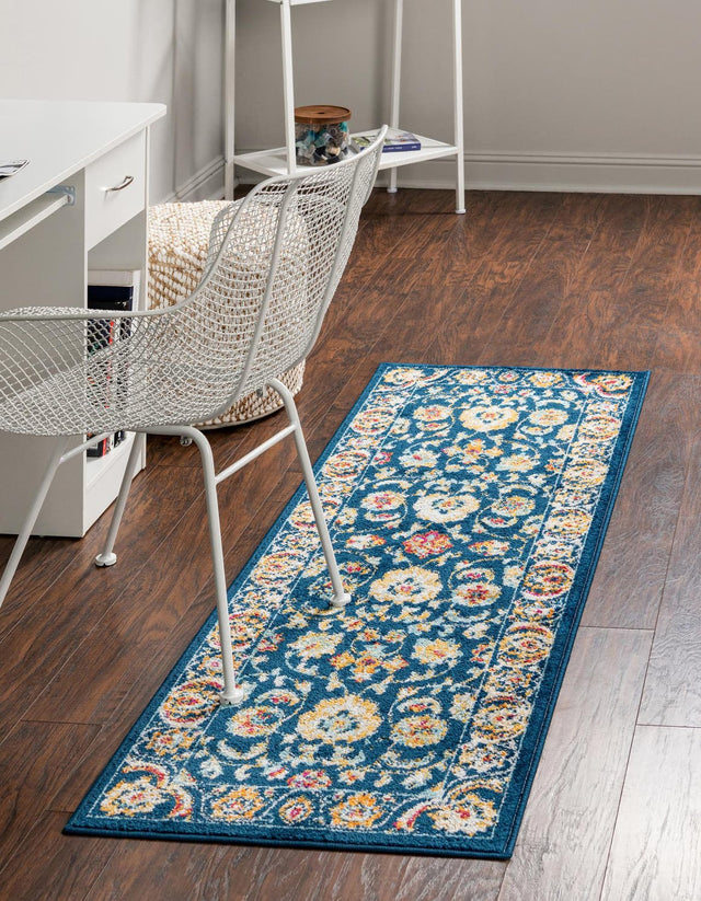 Navy Blue 2' x 8' Aurelia Runner Area Rug 100% Polypropylene & Jute Backing Living Dining Room Bedroom Office Traditional Carpet for Sale at Rug Engine