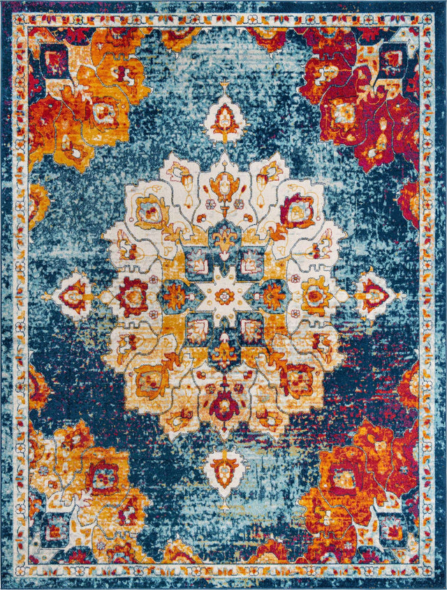 Multicolor 9' x 12' Parker Rectangle Area Rug Traditional Motif Classic Design Stain Resistant Carpet for Living, Dining, Bedrooms, Kitchen, Office for Sale at Rug Engine