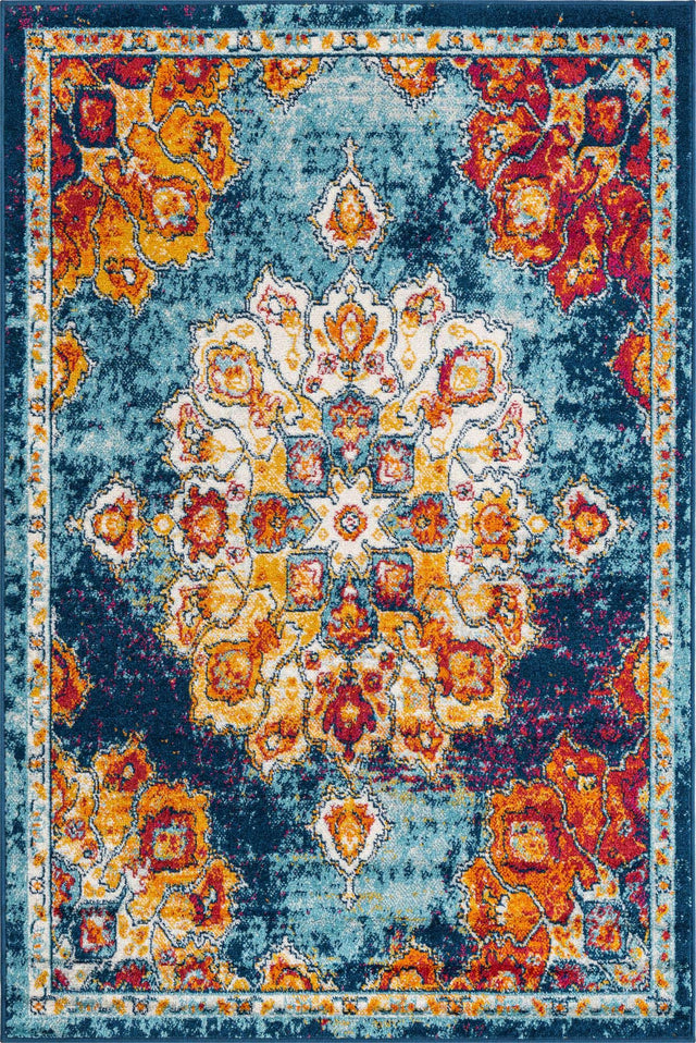 Multicolor 4' x 6' Parker Rectangle Area Rug Traditional Motif Classic Design Stain Resistant Carpet for Living, Dining, Bedrooms, Kitchen, Office for Sale at Rug Engine