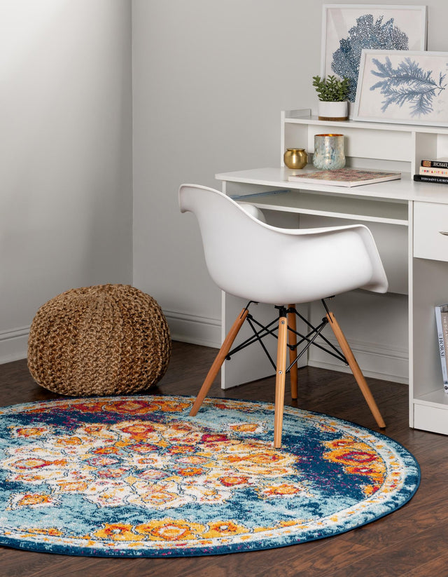 Multicolor 5' x 5' Parker Round Area Rug Traditional Motif Classic Design Stain Resistant Carpet for Living, Dining, Bedrooms, Kitchen, Office for Sale at Rug Engine