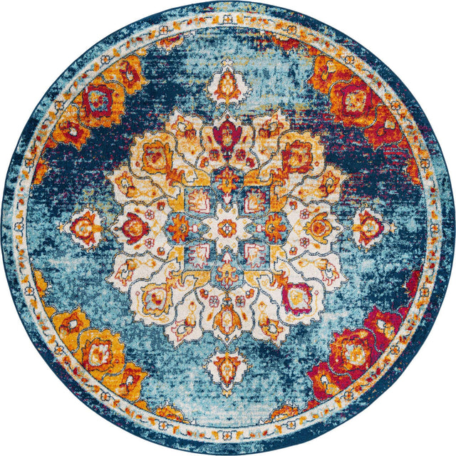 Multicolor 7' 10 x 7' 10 Parker Round Area Rug Traditional Motif Classic Design Stain Resistant Carpet for Living, Dining, Bedrooms, Kitchen, Office for Sale at Rug Engine