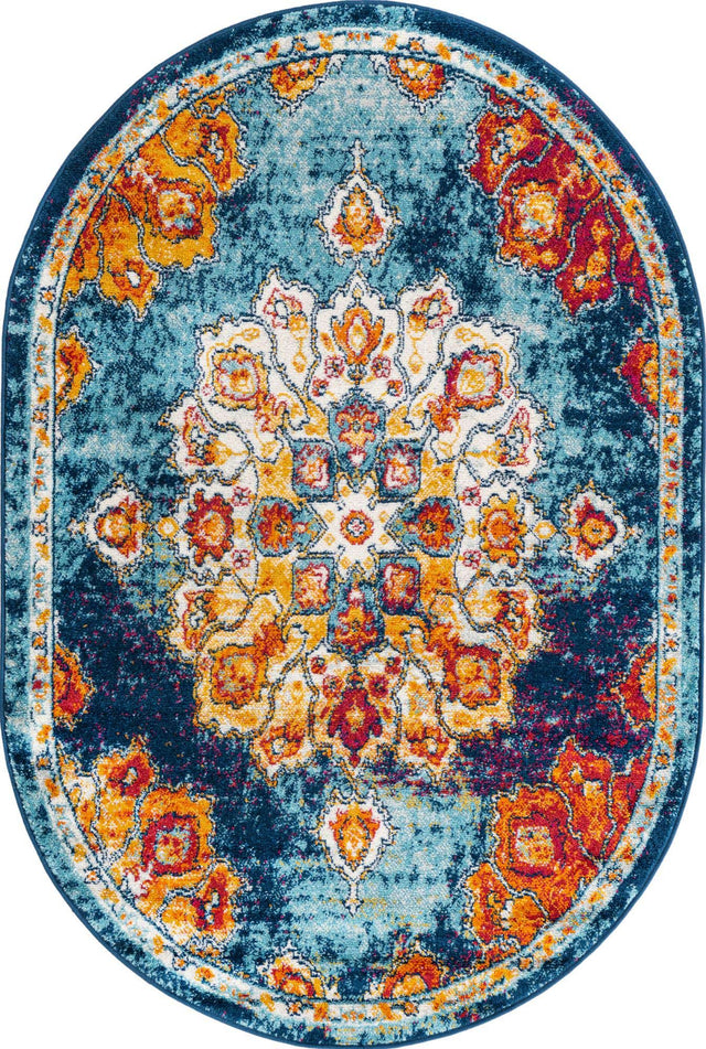 Multicolor 4' x 6' Parker Oval Area Rug Traditional Motif Classic Design Stain Resistant Carpet for Living, Dining, Bedrooms, Kitchen, Office for Sale at Rug Engine
