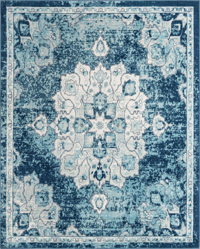 Navy Blue 7' 10 x 10' Parker Rectangle Area Rug Traditional Motif Classic Design Stain Resistant Carpet for Living, Dining, Bedrooms, Kitchen, Office for Sale at Rug Engine