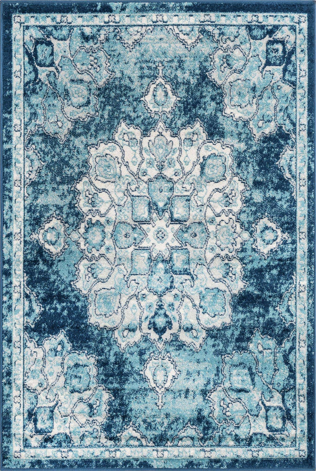 Navy Blue 4' x 6' Parker Rectangle Area Rug Traditional Motif Classic Design Stain Resistant Carpet for Living, Dining, Bedrooms, Kitchen, Office for Sale at Rug Engine