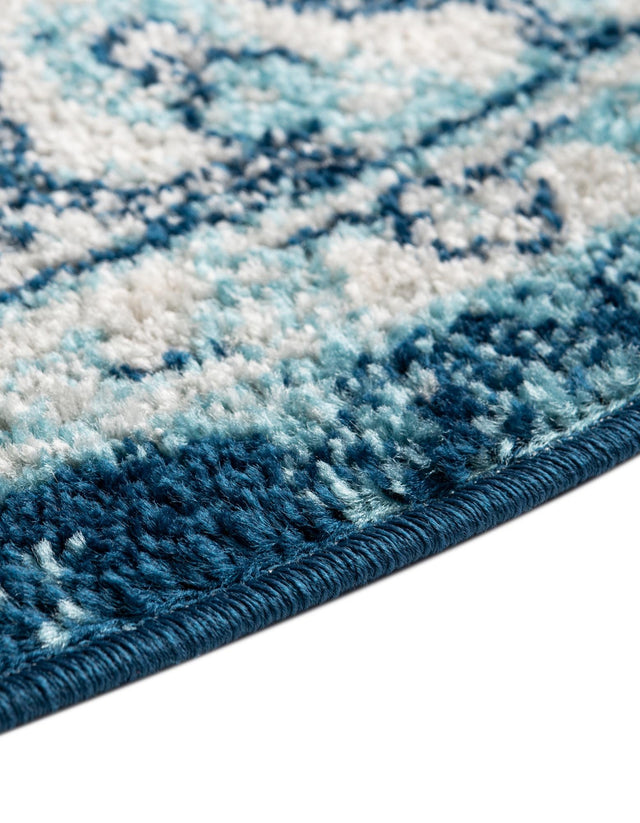 Navy Blue 7' 10 x 7' 10 Parker Round Area Rug Traditional Motif Classic Design Stain Resistant Carpet for Living, Dining, Bedrooms, Kitchen, Office for Sale at Rug Engine