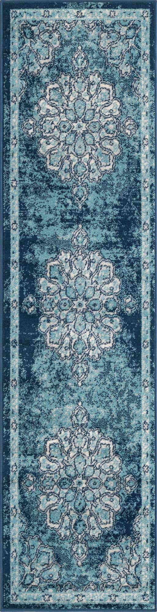Navy Blue 2' x 8' Parker Runner Area Rug Traditional Motif Classic Design Stain Resistant Carpet for Living, Dining, Bedrooms, Kitchen, Office for Sale at Rug Engine