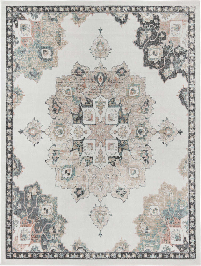 Ivory 10' x 13' Parker Rectangle Area Rug Traditional Motif Classic Design Stain Resistant Carpet for Living, Dining, Bedrooms, Kitchen, Office for Sale at Rug Engine