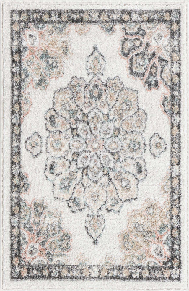 Ivory 2' x 3' Parker Rectangle Area Rug Traditional Motif Classic Design Stain Resistant Carpet for Living, Dining, Bedrooms, Kitchen, Office for Sale at Rug Engine