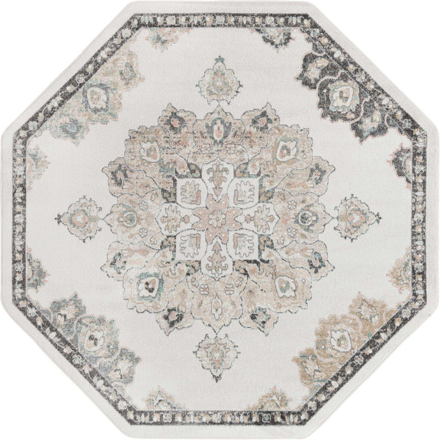 Ivory 7' 10 x 7' 10 Parker Octagon Area Rug Traditional Motif Classic Design Stain Resistant Carpet for Living, Dining, Bedrooms, Kitchen, Office for Sale at Rug Engine