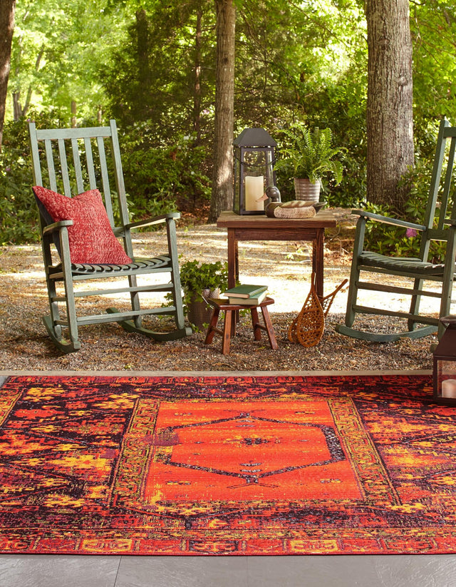 Multicolor 10' x 10' Outdoor Tribal Square Area Rug Weather Resistant for Patio, Deck, Terrace, Balcony, Porch Traditional Design Water Safe Outside Carpet for Sale at Rug Engine