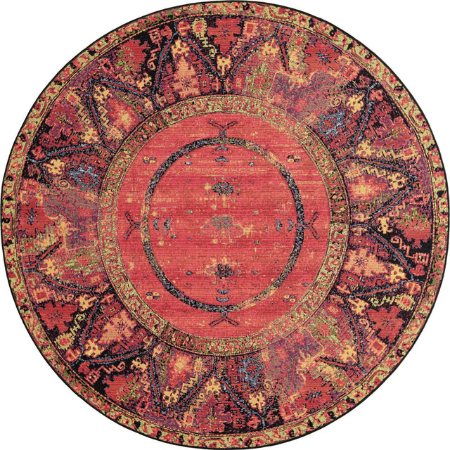 Multicolor 7' 10 x 7' 10 Outdoor Tribal Round Area Rug Weather Resistant for Patio, Deck, Terrace, Balcony, Porch Traditional Design Water Safe Outside Carpet for Sale at Rug Engine