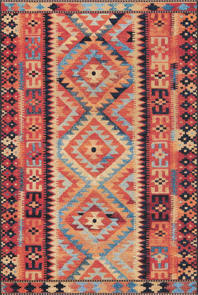 Multicolor 5' 3 x 8' Outdoor Tribal Rectangle Area Rug Weather Resistant for Patio, Deck, Terrace, Balcony, Porch Traditional Design Water Safe Outside Carpet for Sale at Rug Engine