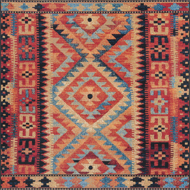 Multicolor 6' x 6' Outdoor Tribal Square Area Rug Weather Resistant for Patio, Deck, Terrace, Balcony, Porch Traditional Design Water Safe Outside Carpet for Sale at Rug Engine
