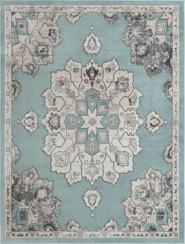 Aqua 10' x 13' Parker Rectangle Area Rug Traditional Motif Classic Design Stain Resistant Carpet for Living, Dining, Bedrooms, Kitchen, Office for Sale at Rug Engine