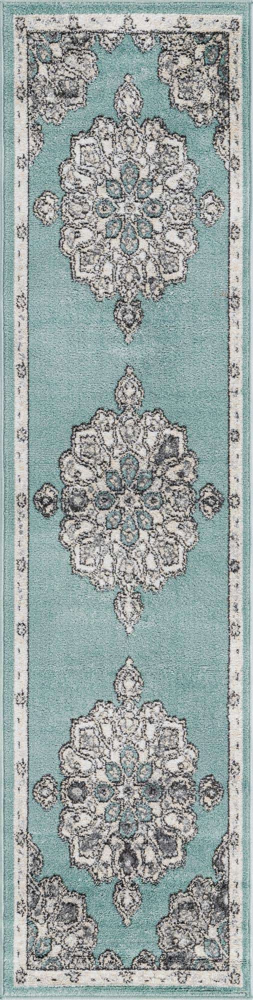 Aqua 2' x 8' Parker Runner Area Rug Traditional Motif Classic Design Stain Resistant Carpet for Living, Dining, Bedrooms, Kitchen, Office for Sale at Rug Engine