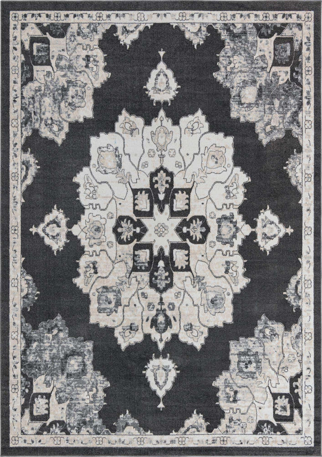 Charcoal 10' x 14' Parker Rectangle Area Rug Traditional Motif Classic Design Stain Resistant Carpet for Living, Dining, Bedrooms, Kitchen, Office for Sale at Rug Engine