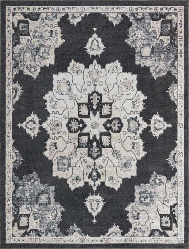 Charcoal 10' x 13' Parker Rectangle Area Rug Traditional Motif Classic Design Stain Resistant Carpet for Living, Dining, Bedrooms, Kitchen, Office for Sale at Rug Engine