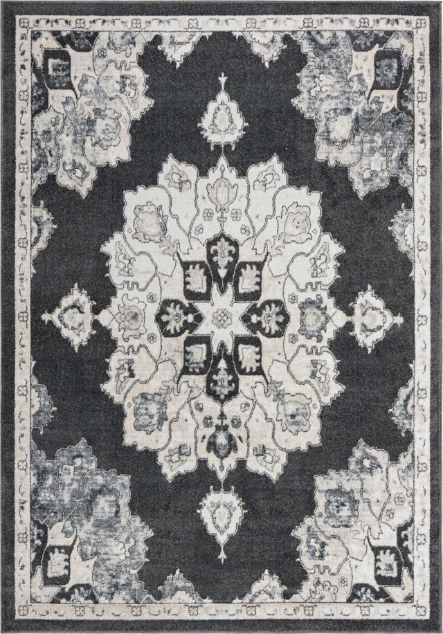 Charcoal 7' x 10' Parker Rectangle Area Rug Traditional Motif Classic Design Stain Resistant Carpet for Living, Dining, Bedrooms, Kitchen, Office for Sale at Rug Engine