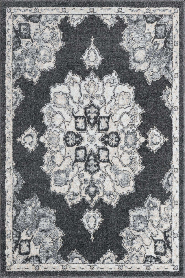 Charcoal 4' x 6' Parker Rectangle Area Rug Traditional Motif Classic Design Stain Resistant Carpet for Living, Dining, Bedrooms, Kitchen, Office for Sale at Rug Engine
