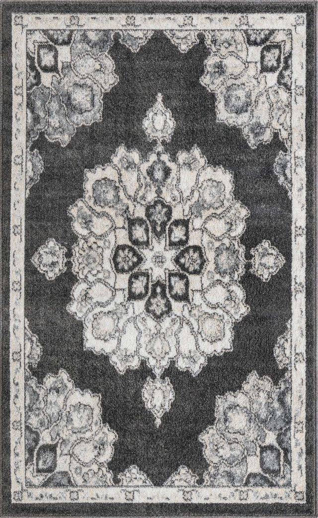 Charcoal 3' 3 x 5' 3 Parker Rectangle Area Rug Traditional Motif Classic Design Stain Resistant Carpet for Living, Dining, Bedrooms, Kitchen, Office for Sale at Rug Engine
