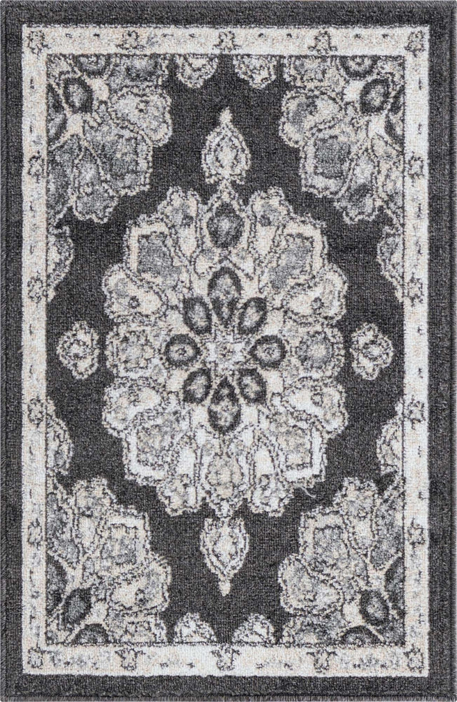 Charcoal 2' x 3' Parker Rectangle Area Rug Traditional Motif Classic Design Stain Resistant Carpet for Living, Dining, Bedrooms, Kitchen, Office for Sale at Rug Engine