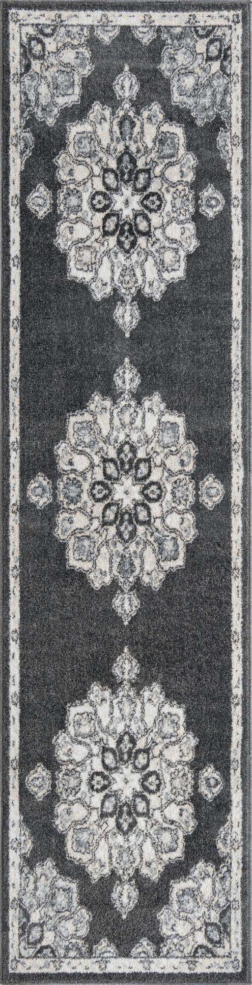 Charcoal 2' x 8' Parker Runner Area Rug Traditional Motif Classic Design Stain Resistant Carpet for Living, Dining, Bedrooms, Kitchen, Office for Sale at Rug Engine