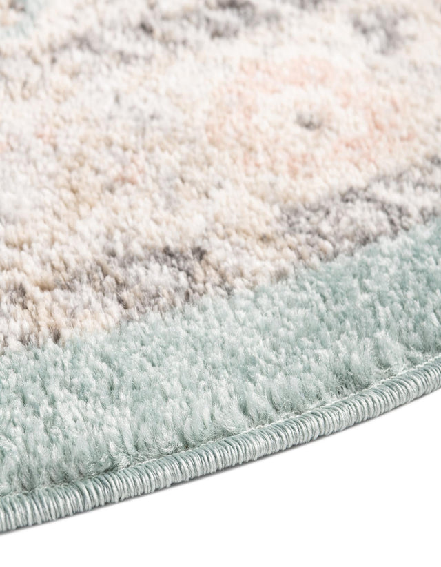 Aqua 5' x 5' Parker Round Area Rug Traditional Motif Classic Design Stain Resistant Carpet for Living, Dining, Bedrooms, Kitchen, Office for Sale at Rug Engine