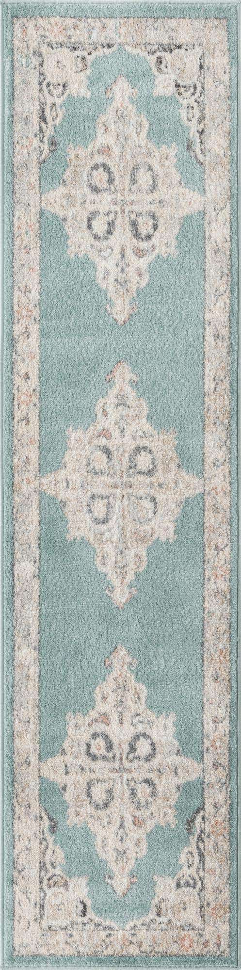 Aqua 2' x 8' Parker Runner Area Rug Traditional Motif Classic Design Stain Resistant Carpet for Living, Dining, Bedrooms, Kitchen, Office for Sale at Rug Engine