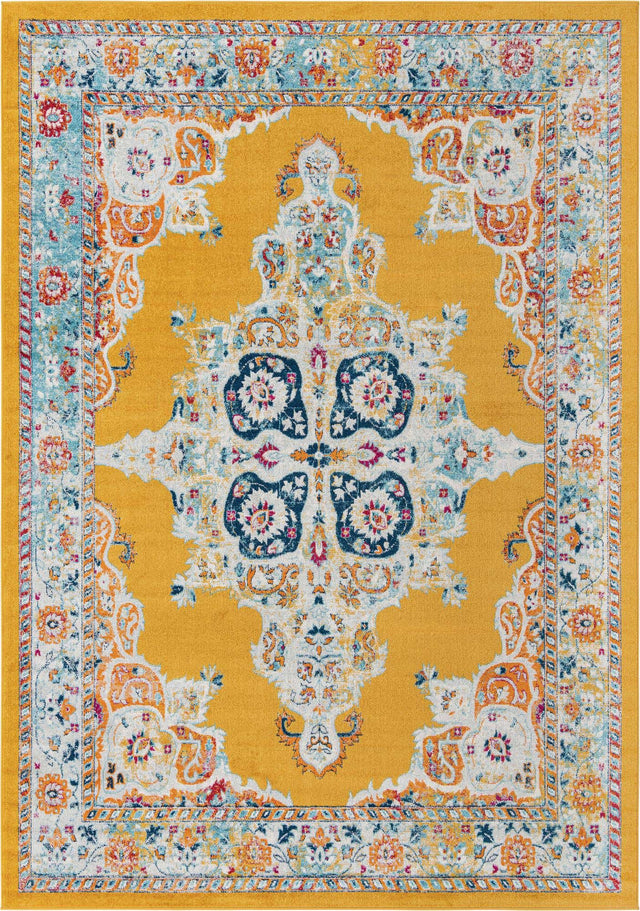Yellow 10' x 14' Parker Rectangle Area Rug Traditional Motif Classic Design Stain Resistant Carpet for Living, Dining, Bedrooms, Kitchen, Office for Sale at Rug Engine