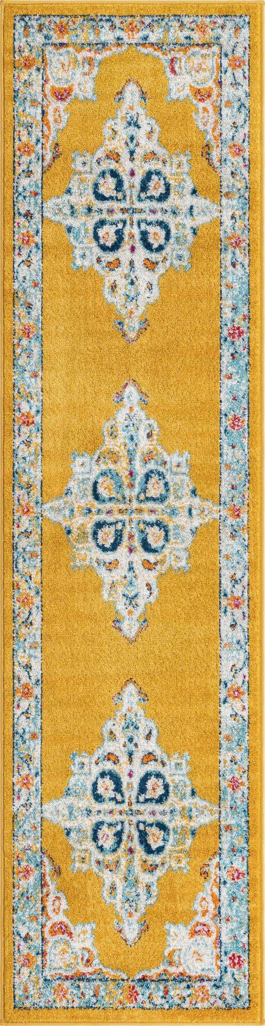 Yellow 2' x 8' Parker Runner Area Rug Traditional Motif Classic Design Stain Resistant Carpet for Living, Dining, Bedrooms, Kitchen, Office for Sale at Rug Engine