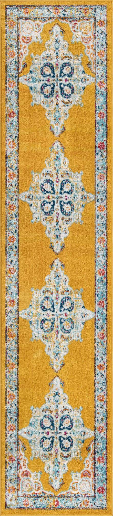 Yellow 2' 7 x 12' Parker Runner Area Rug Traditional Motif Classic Design Stain Resistant Carpet for Living, Dining, Bedrooms, Kitchen, Office for Sale at Rug Engine