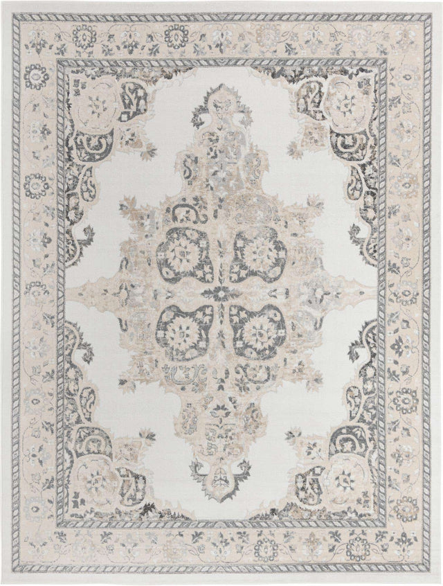 Ivory 10' x 13' Parker Rectangle Area Rug Traditional Motif Classic Design Stain Resistant Carpet for Living, Dining, Bedrooms, Kitchen, Office for Sale at Rug Engine