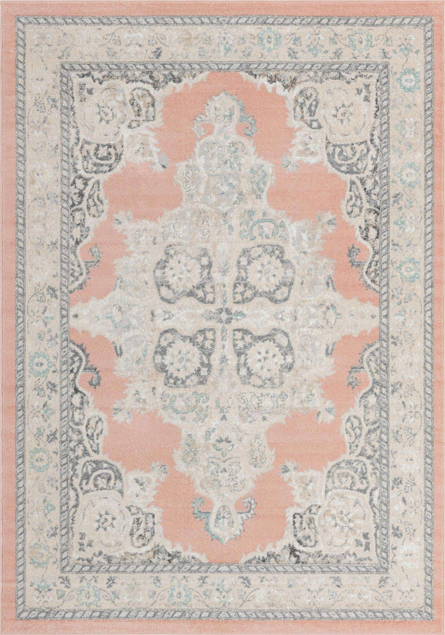Rose 7' x 10' Parker Rectangle Area Rug Traditional Motif Classic Design Stain Resistant Carpet for Living, Dining, Bedrooms, Kitchen, Office for Sale at Rug Engine