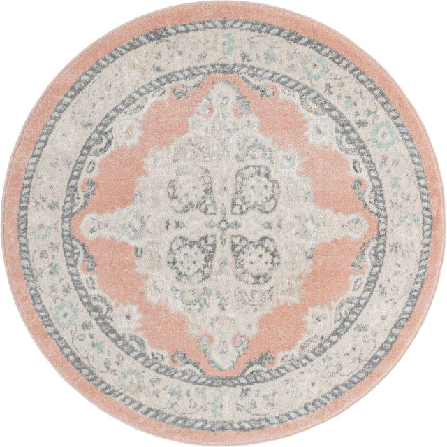 Rose 5' x 5' Parker Round Area Rug Traditional Motif Classic Design Stain Resistant Carpet for Living, Dining, Bedrooms, Kitchen, Office for Sale at Rug Engine
