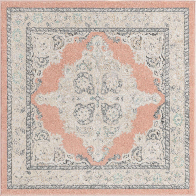 Rose 5' x 5' Parker Square Area Rug Traditional Motif Classic Design Stain Resistant Carpet for Living, Dining, Bedrooms, Kitchen, Office for Sale at Rug Engine