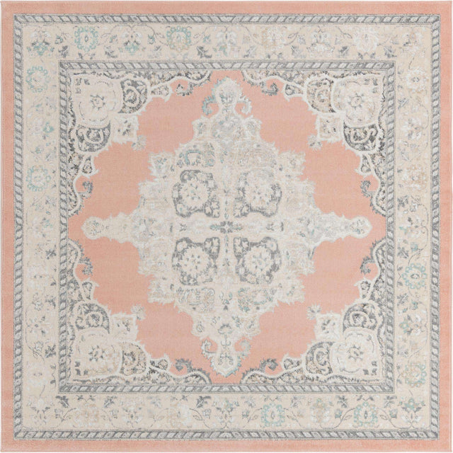 Rose 7' 10 x 7' 10 Parker Square Area Rug Traditional Motif Classic Design Stain Resistant Carpet for Living, Dining, Bedrooms, Kitchen, Office for Sale at Rug Engine