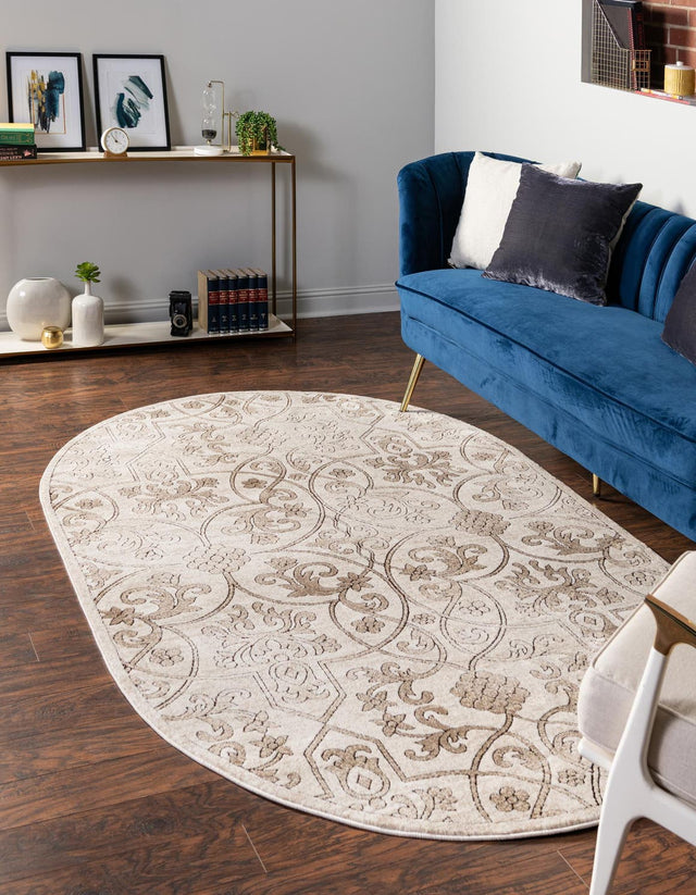 Dark Beige 4' 1 x 6' 1 Rushmore Oval Area Rug 55% Polypropylene & 45% Polyester Durable Quality Carpet for Indoor Home Decorating for Sale at Rug Engine
