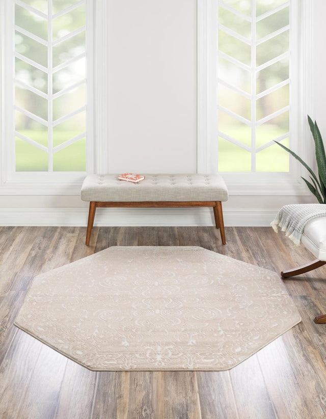 Beige 5' 3 x 5' 3 Rushmore Octagon Area Rug 55% Polypropylene & 45% Polyester Durable Quality Carpet for Indoor Home Decorating for Sale at Rug Engine