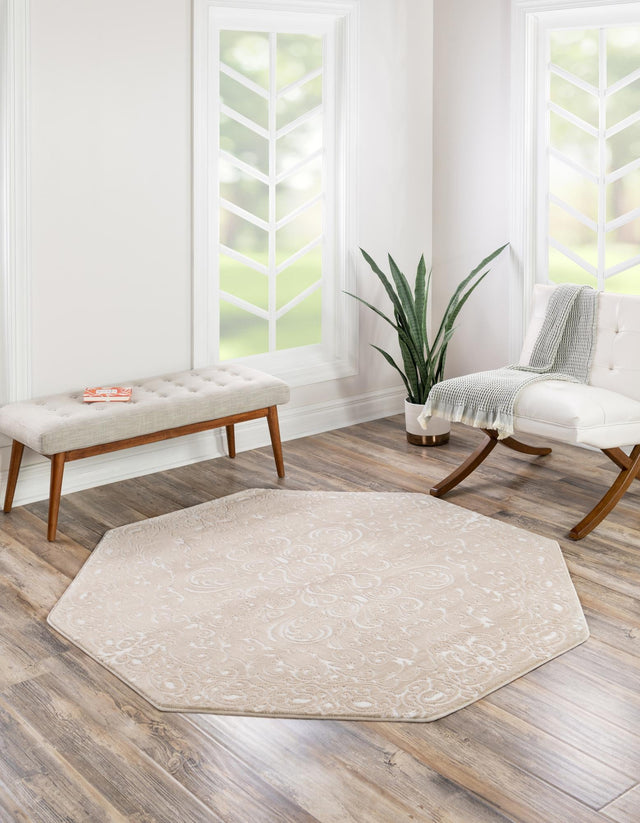 Beige 7' 10 x 7' 10 Rushmore Octagon Area Rug 55% Polypropylene & 45% Polyester Durable Quality Carpet for Indoor Home Decorating for Sale at Rug Engine