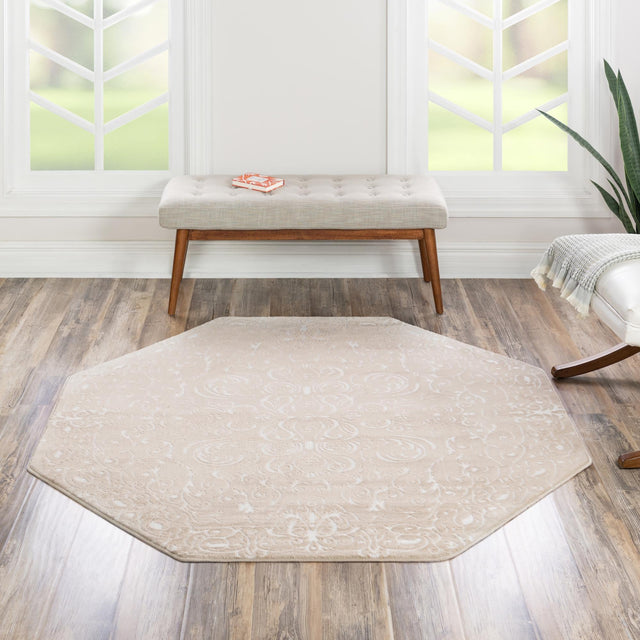Beige 6' x 6' Rushmore Octagon Area Rug 55% Polypropylene & 45% Polyester Durable Quality Carpet for Indoor Home Decorating for Sale at Rug Engine