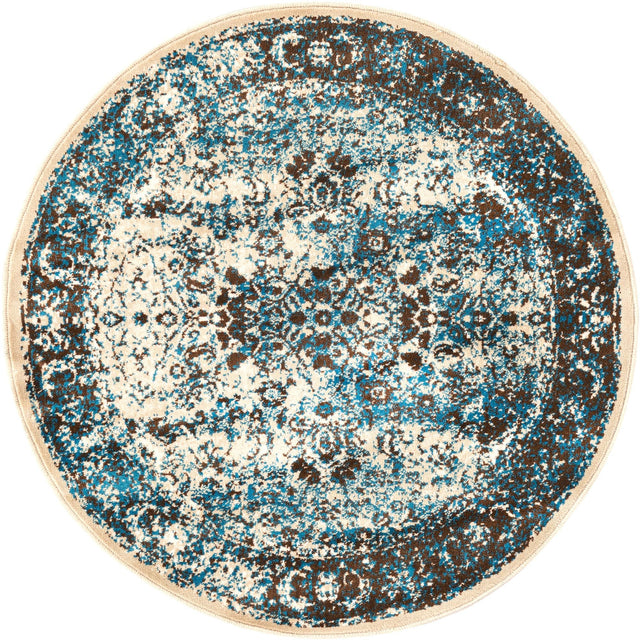 Ivory and Blue 3' 3 x 3' 3 Imperial Round Area Rug 100% Polypropylene With Cotton Backing Traditional Vintage Distressed Design Carpet for Sale at Rug Engine