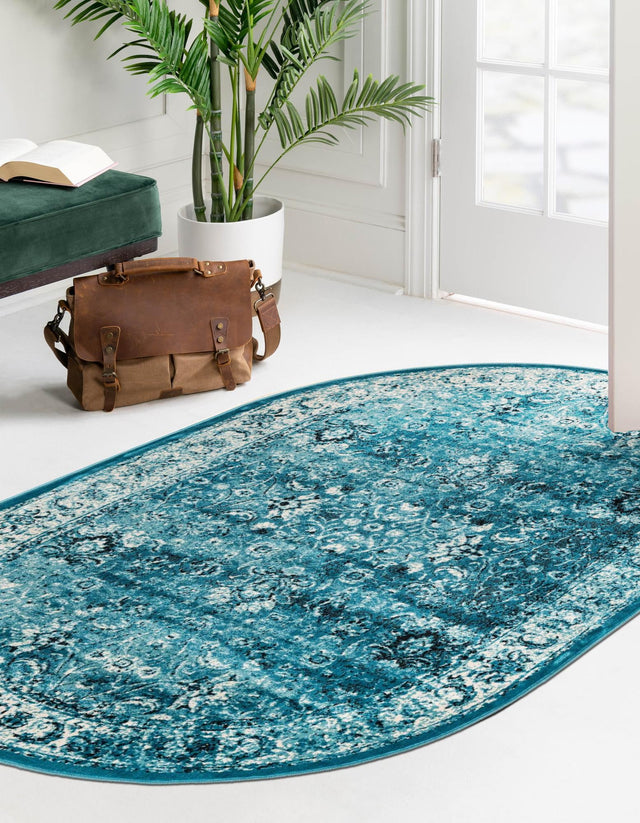 Blue 5' 3 x 8' Imperial Oval Area Rug 100% Polypropylene With Cotton Backing Traditional Vintage Distressed Design Carpet for Sale at Rug Engine