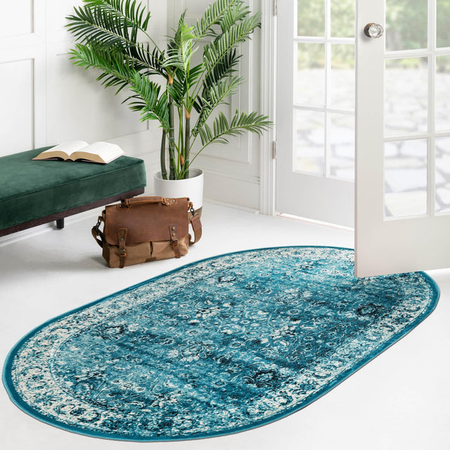 Blue 5' 3 x 8' Imperial Oval Area Rug 100% Polypropylene With Cotton Backing Traditional Vintage Distressed Design Carpet for Sale at Rug Engine