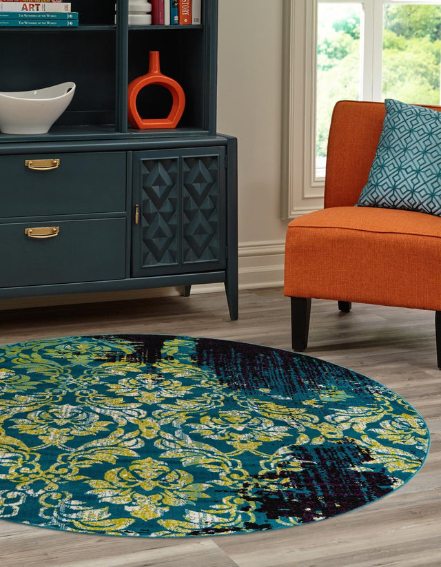 Blue 7' 10 x 7' 10 Imperial Round Area Rug 100% Polypropylene With Cotton Backing Traditional Vintage Distressed Design Carpet for Sale at Rug Engine