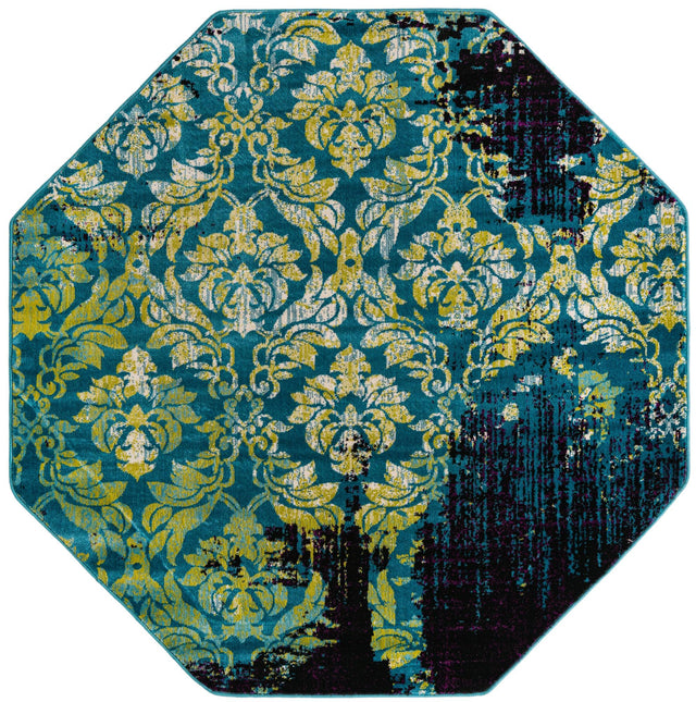 Blue 5' 3 x 5' 3 Imperial Octagon Area Rug 100% Polypropylene With Cotton Backing Traditional Vintage Distressed Design Carpet for Sale at Rug Engine
