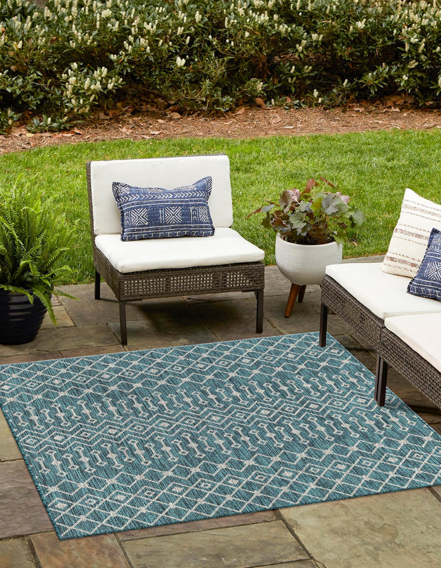 Teal 13' 1 x 13' 1 Outdoor Trellis Square Area Rug Weather Resistant for Patio, Deck, Terrace, Balcony, Porch Geometric Design Water Safe Outside Carpet for Sale at Rug Engine