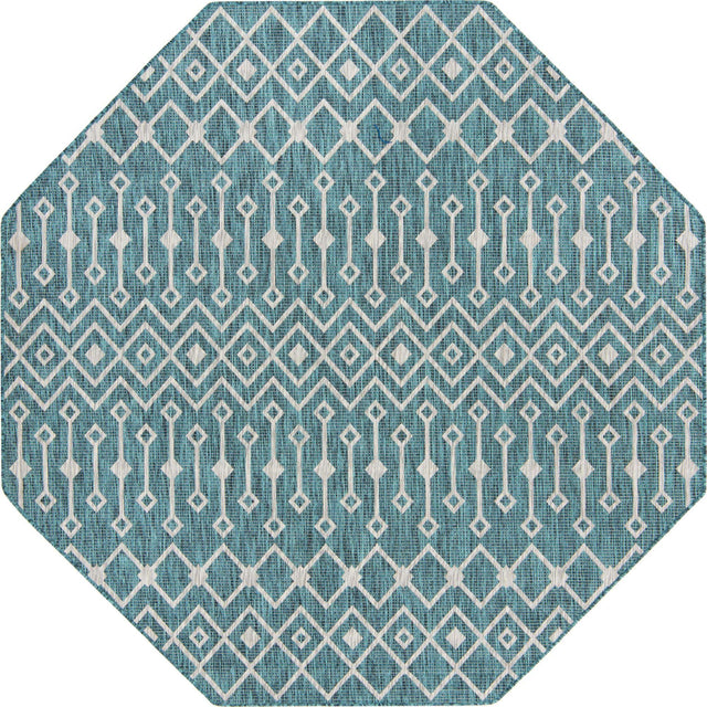 Teal 7' 10 x 7' 10 Outdoor Trellis Octagon Area Rug Weather Resistant for Patio, Deck, Terrace, Balcony, Porch Geometric Design Water Safe Outside Carpet for Sale at Rug Engine